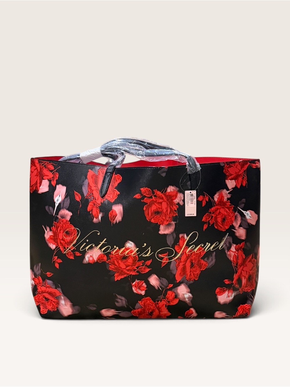 Victoria's Secret Black Red Floral Tote Bag